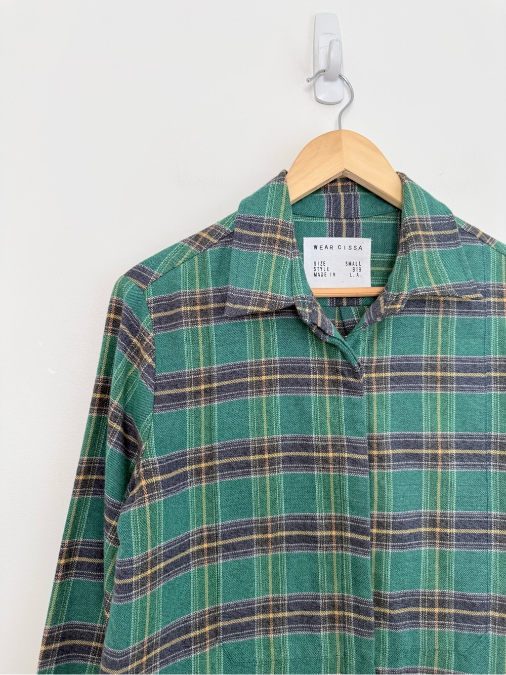 Cissa The Bib Shirt Japanese Flannel Green Plaid - Picture 4 of 10